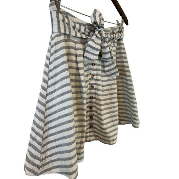 Francesca's Blue Rain Striped‎ Button-Front Skirt with Tie Waist Small - Picture 3 of 9